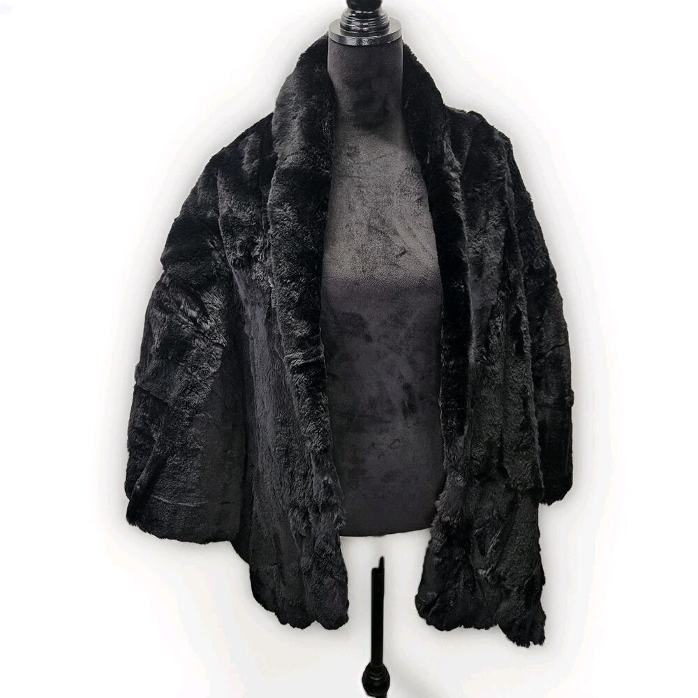 Vintage Mid Century Modern Real Fur Black Silky Shawl Fur Cape One Size USA